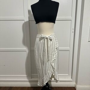 Oasis White with Black Pinstripes Faux Wrap Skirt